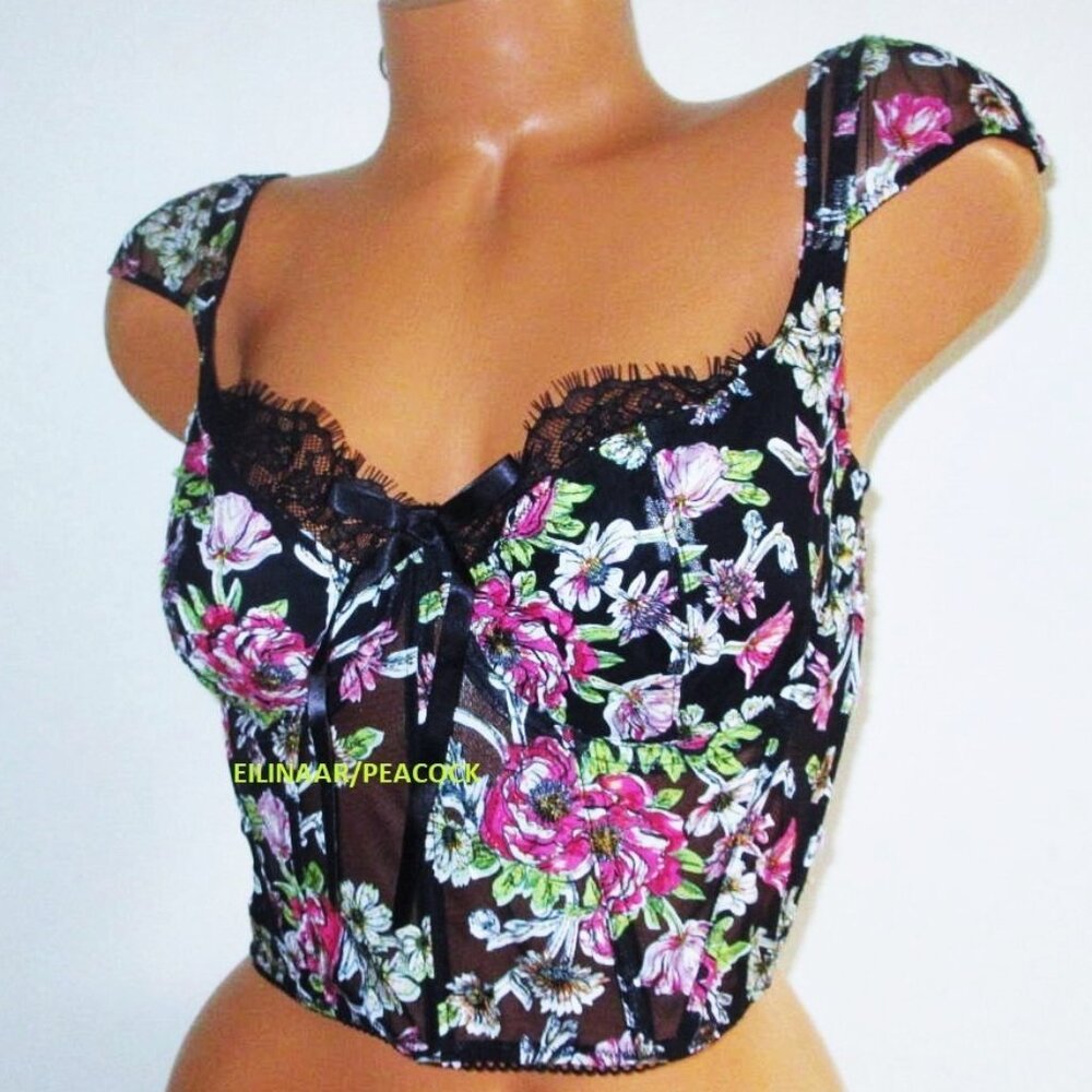 36C VICTORIA'S SECRET Dream Angels Unlined Bra Top Black Pink Floral Embroidered - Picture 2 of 8